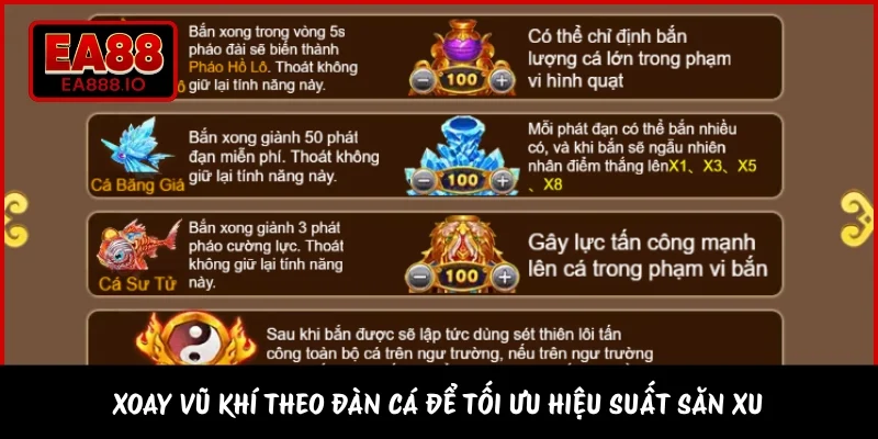 Xoay vũ khí theo đàn cá để tối ưu hiệu suất săn xu